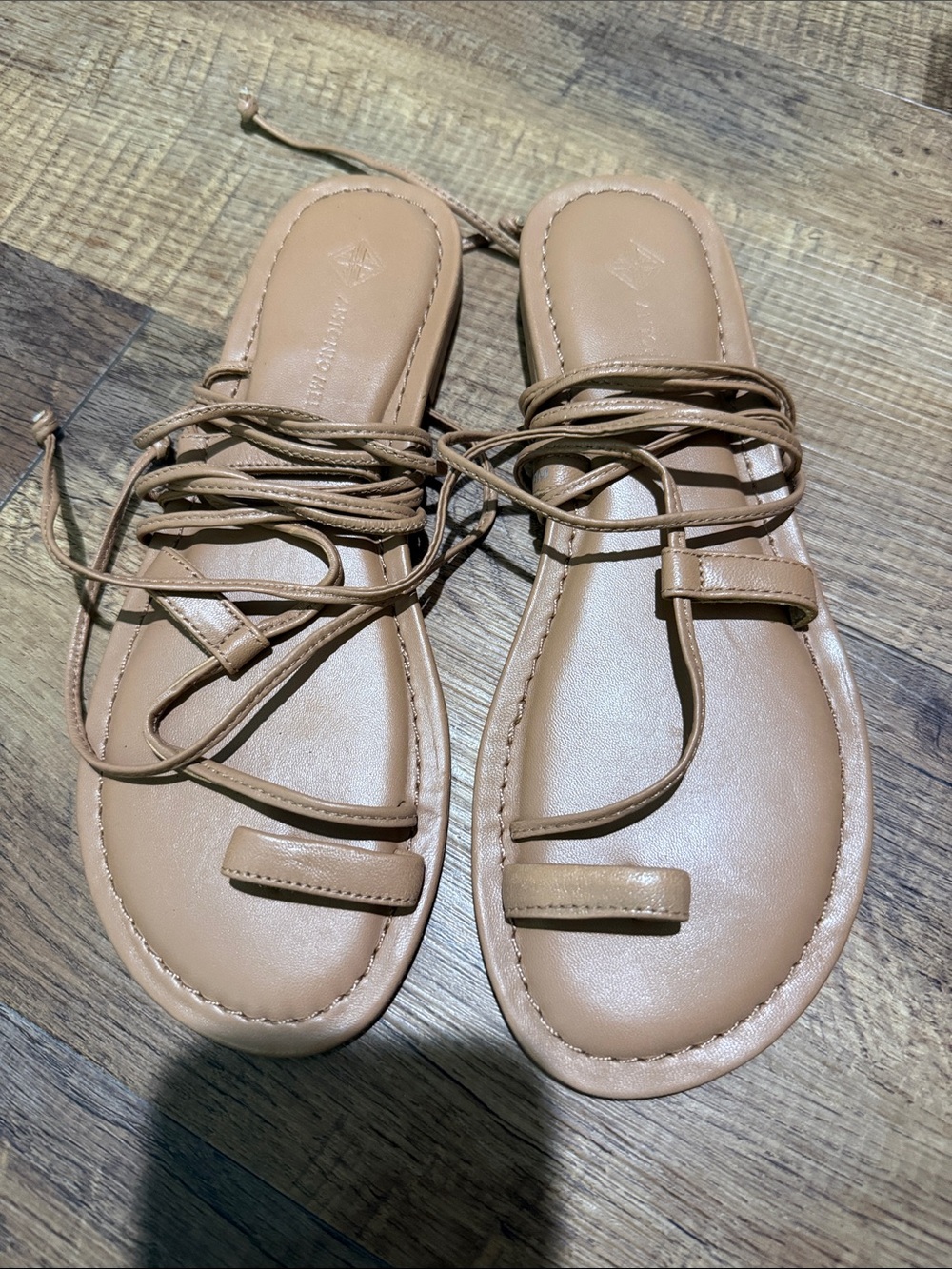 Women’s Tan Lace-Up Toe-Loop Sandals